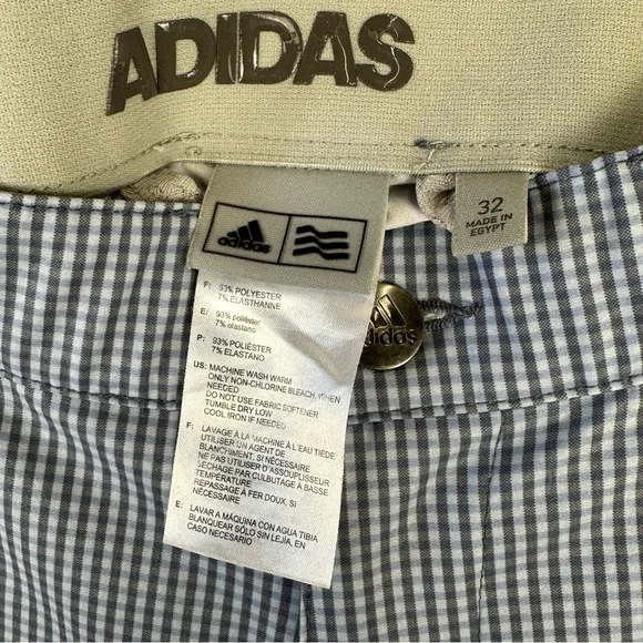 Adidas men's 32 blue check nylon stretch shorts with slash pockets - Picture 3 of 6